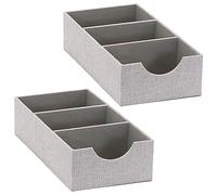 Household Essentials Bandeja de 3 compartimentos, paquete de 2, accesorio, organizador de cajones resistente con cubierta de tela, gris, plateado