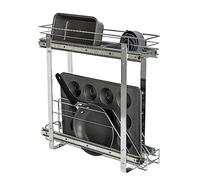 Household Essentials Glidez - Organizador de almacenamiento multiusos de acero cromado extraíble para utensilios de cocina y utensilios de hornear, diseño de 2 niveles, se adapta a armarios o estantes