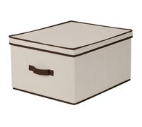 Household Essentials Jumbo Fabric Storage Box with Lid and Handle, Natural Canvas with Brown Trim