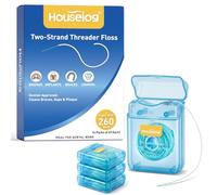 Houselog Enhebradores de hilo dental 2 en 1 para aparatos ortopédicos, puentes e implantes, diseño más simple de doble hebra con extremo rígido y hilo dental encerado, hilo dental precortado sin