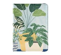 Houseplants - Funda protectora de piel con diseño de macetas azules y blancas para pasaporte, para viajes, familia, vacunas, funda protectora para pasaporte, impermeable, macetas azules y blancas para