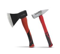 HOUSERAN Juego de 2 Herramientas de Exterior Hacha y Martillo de Mecánico, Hacha de Camping 35cm con Hoja de Acero Forjado & Martillo de Orejas 400g, Empuñadura Antichoque, para Leña, Bushcraft