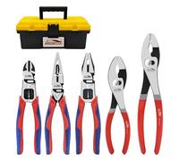 HOUSERAN Juego de 5 alicates con 21,4 cm y 25,2 cm, alicates de punta fina, alicates combinados, cortadores laterales para bricolaje y uso doméstico