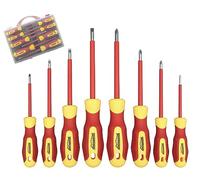 HOUSERAN Juego de 8 Piezas Destornilladores Aislados con Estuche, Mango con Aislamientode 1000 V, Juego de Destornilladores Eléctricos Magnéticos, Phillips Ranurados/Plano