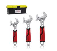 HOUSERAN Juego de llaves ajustables de 3 piezas, 160 mm, 210 mm, 260 mm, juego de llaves ajustables de mandíbula ancha con escalas métricas y SAE, llaves de acero Cr-V con caja de herramientas