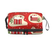 Houses in Snowfall Christmas Country Landscape - Neceser de doble capa para mujeres y niñas, neceser de viaje, bolsa organizadora de maquillaje con compartimento para cepillos, multicolor, 27x15x14