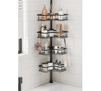 HouseUp Telescópica Estantería Ducha - Altura Ajustable 86-298 CM, Estanteria baño Sin Taladro, Esquina Estante Ducha, Estanteria Ducha Telescopica con 4 Cestas para Bañera y Baño，Negro