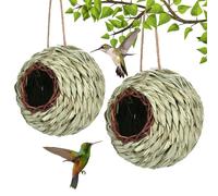 Housmingbird House 2 PCS Grass Tejido Nido de colibrí con Cuerda Colgante Forma de la Bola Casa de pájaros para el Patio Decoración del jardín de jardín Regalos de colibrí para Amantes de Las Aves,
