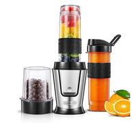 HOUSNAT Batidora de Vaso Individual 3 en 1, Mini Batidora Smoothie Maker con Molinillo de Café 280ml y 2 Portátil Botellas Deportivas 570ml, Acero Inoxidable, Apta para Lavavajillas, 500W