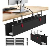 Housolution Bandeja Organizadora de Cables para debajo del Escritorio 36", Organizador de Cables de Tela Premium, Bandeja para Organizar Cables con Montaje sin Taladro para Oficina y Hogar, Negro