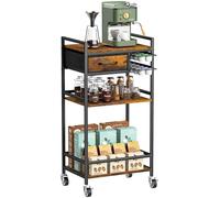 Housolution Bar de Café Móvil de 4 Pisos con Almacén, Organizador de 2 Cajones para K-Tazas para Nespresso Vertuo, Carrito Bar para Casa, Cocina, Sala de Estar (Marrón Rustico)