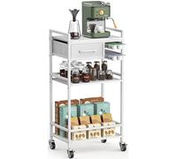 Housolution Mueble Bar de Café Móvil de 4 Pisos con Almacén, Organizador de Café con 2 Cajones para K-Tazas para Nespresso Vertuo, Carrito Bar de Café para Casa, Cocina, Sala de Estar (Blanco + Gris)