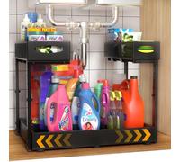 Housolution Organizador Bajo Fregadero de Metal, Ancho Extensible de 37 a 55 cm, Altura Regulable de 34 a 45 cm, Almacenamiento Estanteria Bajo Fregadero para Cocina, Dos Lados