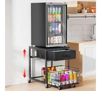 Housolution Soporte para Mini Nevera con Almacenamiento, Estante para Mini Nevera Regulable en Altura con Ruedas, Organizador Portátil para Nevera con Cajón para Hogar, Oficina, Negro