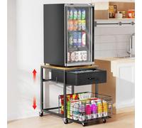 Housolution Soporte para Mini Nevera con Almacenamiento, Estante para Mini Nevera Regulable en Altura con Ruedas, Mini Nevera Armario Frigorífico Portátil Organizador con Cajón para el Hogar Oficina