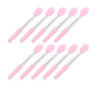 Housoutil 10 Pinceles de Silicona para Maquillaje Brochas para Lápiz Labial y Bálsamo Labial Cabezal Rosa y Mango Rosa Tubo Plateado Aplicadores para Sombras de Ojos Crema Uso