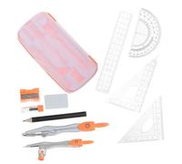 Housoutil 10piezas Kit Geometría Matemática Reglas Transportador Compás Borrador Sacapuntas Recambios De Lápiz y Caja De Almacenamiento