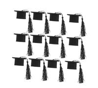 Housoutil 12 Piezas 12 Tapas para Botellas de Vino Mini Gorro de Graduación Negro Borlas, Adorno Decorativo para Fiesta de Graduación, Accesorio para Botellas Pequeñas, Pack de 12 Piezas