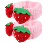 Housoutil 2 Diademas Elásticas Diseño de Fresa para Lavarse la Cara y Maquillaje Suaves y Cómodas para Spa Yoga y Cuidado Facial Accesorios Rosas para Mujeres y Niñas