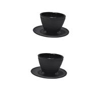 Housoutil 2 Juegos Juego de Taza de Té de Hierro Fundido Platillo Taza Retro Compacta Resistente al Calor Diseño Vintage para Hogar y Casa de Té para Degustar Kung Fu