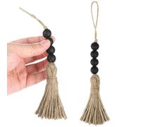 Housoutil 2 Piezas de Adorno para Tirador de Puerta en Madera Negra con Cuentas y Borlas Estilo Pastoral para Decoración del Hogar y Tienda