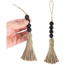 Housoutil 2 Piezas de Adorno para Tirador de Puerta en Madera Negra con Cuentas y Borlas Estilo Pastoral para Decoración del Hogar y Tienda