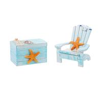 Housoutil 2 Piezas Mini Silla de Playa Decorativa de Madera Estilo Mediterráneo Diseño de Estrella de Mar, Modelo Náutico en Miniatura Caja Decorativa, Adorno para Hogar y Micropaisajes