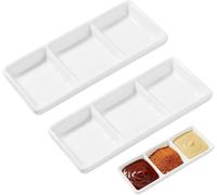 Housoutil 2Piezas Bandeja de Aperitivos Cerámica white Rectangular Compartimentos Plato Dividido para Salsas y Condimentos para Hogar