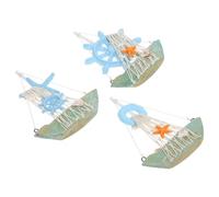 Housoutil 3 Piezas Modelo Decorativo Náutico Mediterráneo Vintage de Madera, Conjunto Timón de Capitán, Anillo Salvavidas y Estrella de Mar, Decoración para Hogar, Oficina y Fiestas Náuticas