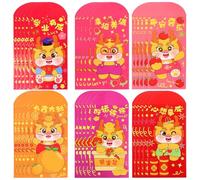 Housoutil 30 Piezas Sobres Rojos Tradicionales Chinos Año del Dragón Paquete Grande para Dinero Festival Lunar Año con Diseño de Dragón y Bendiciones Variadas