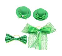 Housoutil 4 Piezas Adornos para Botellas de Vino Día Verde, 4 Piezas Mini Sombreros Verdes Decorativos de 8X8X2,8 CM y 14X15 CM, Accesorios Festivos para Decoración de Botellas en Fiestas