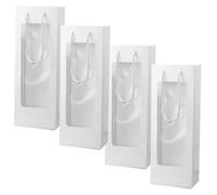 Housoutil 4 Piezas Bolsa para Botella de Vino de Papel Kraft Blanco con Ventana y Asa, Capacidad Razonable, Diseño Simple y Elegante para Bodas y Banquetes