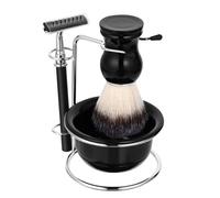 Housoutil 4 Piezas Kit de Afeitado para Hombres, Maquinilla de Afeitar Brocha, Acero Inoxidable y Plástico, Retro, Soporte y Bol, Herramienta Manual para Vello Facial y Bigote