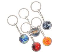Housoutil 5 Piezas Llavero Temático de Planeta Bola de Vidrio y Metal, Tacto Suave y Diseño Creativo, Adecuado para Obsequio y Decoración del Universo