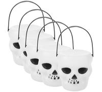 Housoutil 6 Piezas Cubo de Plástico Blanco para Dulces de Halloween Asa, Diseño Original y Fácil de Transportar para Fiestas y Celebraciones