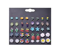 Housoutil Aleación Resistente para Mujer 20 Pares de Pendientes de Botón Diseño de Flores y Frutas Que Deforma ni Se Desvanece, Adecuado para Cumpleaños y Bodas