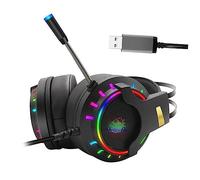 Housoutil Auriculares para Juegos USB 7.1 con Micrófono, Diadema Cómoda, Sonido Claro y Baja Interferencia, para PC y Partidas Largas