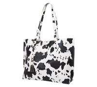 Housoutil Bolso de Hombro de Grano de Vaca Borlas, Gran Capacidad, Diseño de Textura Leche, Bolsa Multiusos para Ocio y Compras, Bolso un Hombro para Mujer Joven