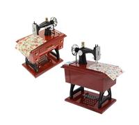 Housoutil Caja de Música Vintage en Forma de Máquina de Coser, Decoración Retro Hogar, Material Plástico, Set de 2 Piezas Ambiente Melódico y Mini Adorno de Escritorio