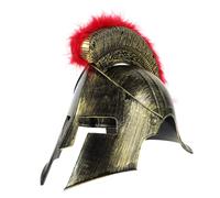 Housoutil Casco Romano de Guerrero Pequeño Penacho Rojo, Casco de Cosplay para Disfraz de Soldado Hombre, Accesorio Plástico para Fiestas Medievales y Carnaval Adulto