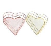 Housoutil Cesta Pequeña de Metal Corazón 2 Pcs Soporte de Almacenamiento de Hierro Diseño Elegante para Oficina y Organizador de Escritorio
