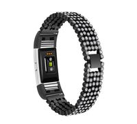 Housoutil Correa Metálica Compatible Con Charge Brazalete De Acero Inoxidable Con Cristales Pulsera Ajustable Para Mujer y Hombre Para Deportes y Uso Diario Negra