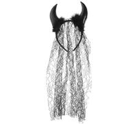 Housoutil Diadema de Cuernos Demoníacos Negros con Velo de Encaje para Halloween, Accesorio Decorativo para Fiesta de Disfraces y Cosplay
