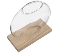 Housoutil Estación de Propagación Hidropónica Jarrón de Vidrio Transparente con Base de Madera Natural, Pecera Redonda para Plantas de Interior, Contenedor Hidropónico Adecuado para Oficina