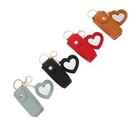 Housoutil Estuche para 4 Labiales Portátil con Llavero Mini Organizador de Pintalabios Ligero y Compacto Neceser de Viaje para Maquillaje con Espejo de Corazón Colores Amarillo Verde