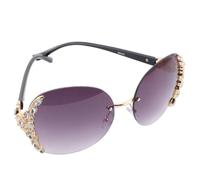 Housoutil Gafas de Sol sin Montura para Mujer, Marco Dorado Cristales, Lentes Degradados Grises, Gafas Creativas para Playa y Fiestas, Accesorio de Moda Ligero y Elegante