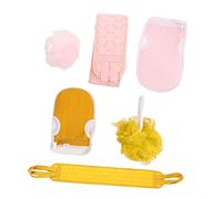 Housoutil Guantes Exfoliantes Corporales y Balones de Baño 6 Piezas Tamaño Compacto Exfoliante Corporal para Baño Cuidado Personal Limpieza Profunda Corporal Kit Amarillo y Rosa