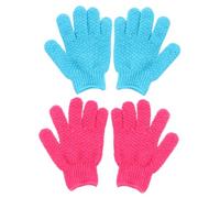 Housoutil Guantes Exfoliantes de Baño 4 Unidades Manopla de Baño de Tejido Jacquard Colores Azul Verdoso y Rosa Fucsia Banda Elástica para Masaje Corporal y Exfoliación para Piel