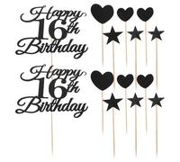 Housoutil Juego De 10 Decoraciones para Cumpleaños con Brillo Adornos de Pastel Número Corazón y Estrella Picks para Cupcakes y Decoración para Fiesta de Adolescentes