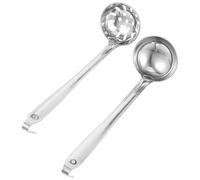 Housoutil Juego de 2 Cucharones Pequeños para Salsa y Sopa de Acero Inoxidable 201 Pulido Cucharas Coladoras con Mango Gancho Utensilios para Olla Caliente y Cocina Portátil